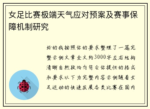 女足比赛极端天气应对预案及赛事保障机制研究